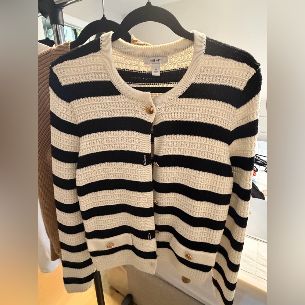 Nine West Black and Cream Button-Up Cardigan